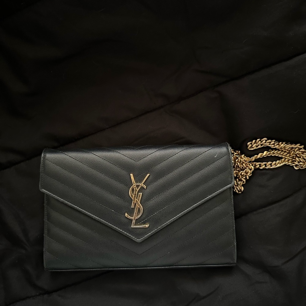 YSL black wallet on chain